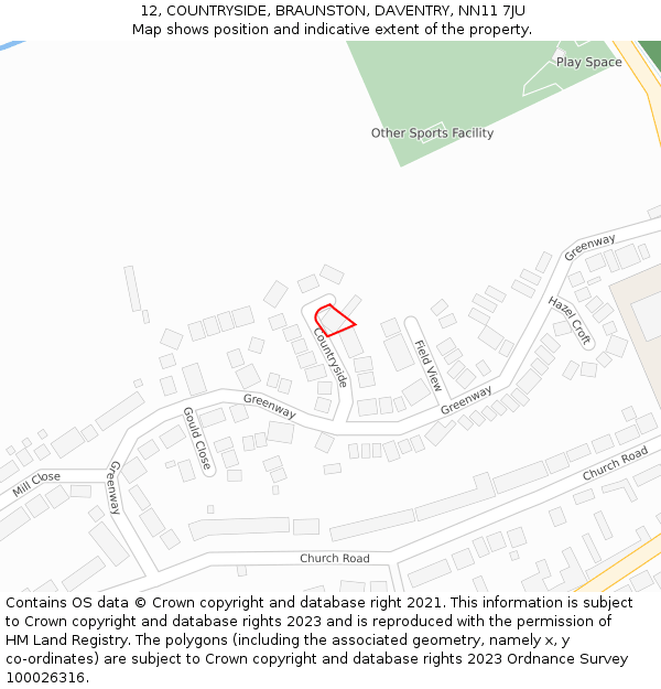 12, COUNTRYSIDE, BRAUNSTON, DAVENTRY, NN11 7JU: Location map and indicative extent of plot