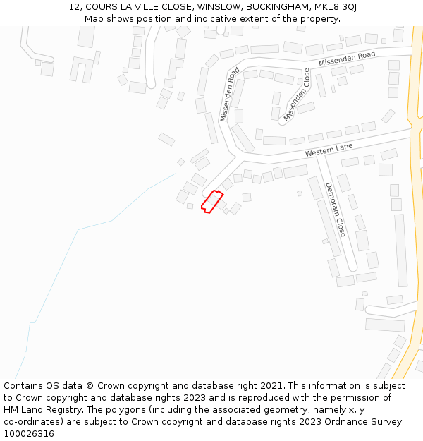 12, COURS LA VILLE CLOSE, WINSLOW, BUCKINGHAM, MK18 3QJ: Location map and indicative extent of plot