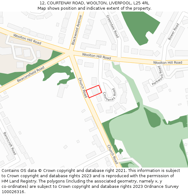 12, COURTENAY ROAD, WOOLTON, LIVERPOOL, L25 4RL: Location map and indicative extent of plot