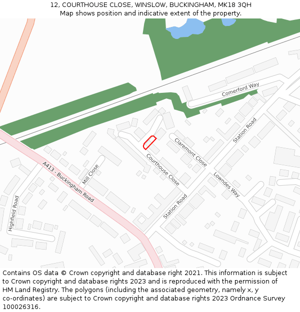 12, COURTHOUSE CLOSE, WINSLOW, BUCKINGHAM, MK18 3QH: Location map and indicative extent of plot