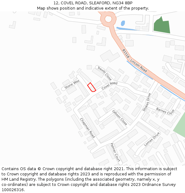 12, COVEL ROAD, SLEAFORD, NG34 8BP: Location map and indicative extent of plot