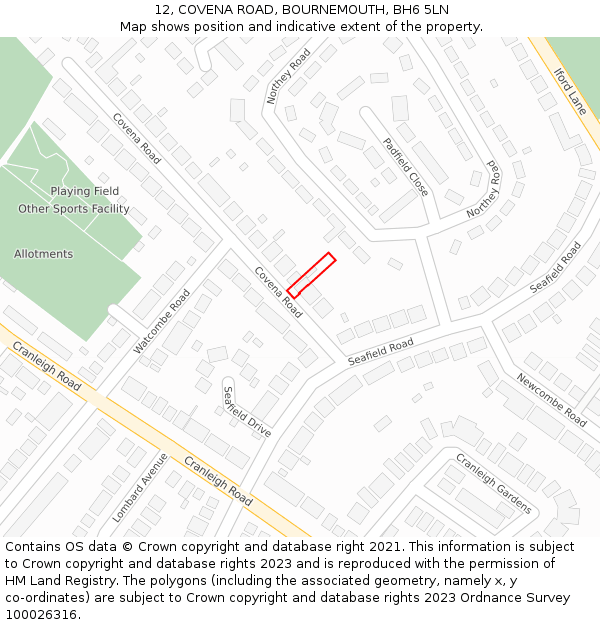 12, COVENA ROAD, BOURNEMOUTH, BH6 5LN: Location map and indicative extent of plot