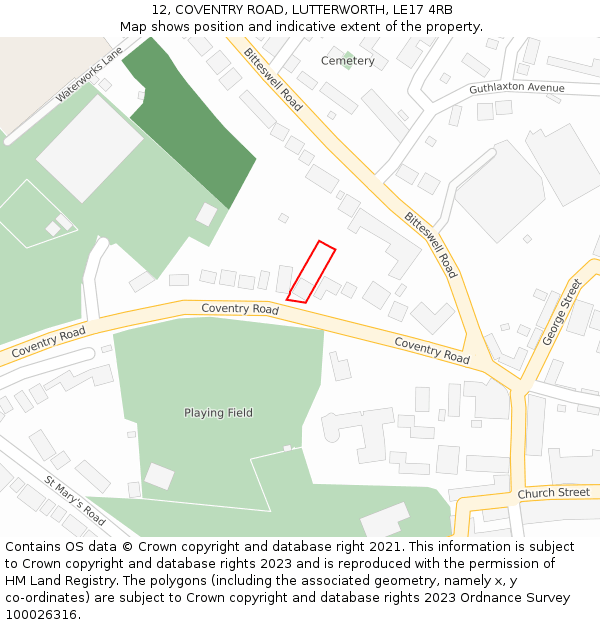 12, COVENTRY ROAD, LUTTERWORTH, LE17 4RB: Location map and indicative extent of plot