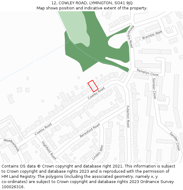 12, COWLEY ROAD, LYMINGTON, SO41 9JQ: Location map and indicative extent of plot