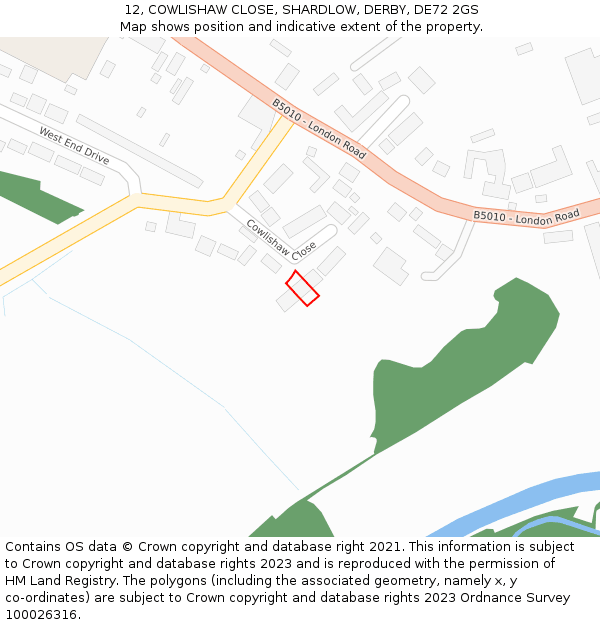 12, COWLISHAW CLOSE, SHARDLOW, DERBY, DE72 2GS: Location map and indicative extent of plot