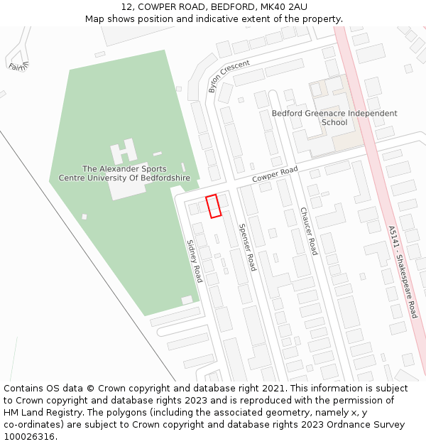 12, COWPER ROAD, BEDFORD, MK40 2AU: Location map and indicative extent of plot