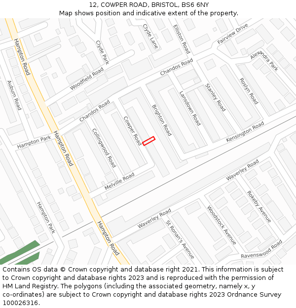 12, COWPER ROAD, BRISTOL, BS6 6NY: Location map and indicative extent of plot