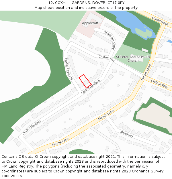 12, COXHILL GARDENS, DOVER, CT17 0PY: Location map and indicative extent of plot