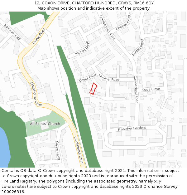 12, COXON DRIVE, CHAFFORD HUNDRED, GRAYS, RM16 6DY: Location map and indicative extent of plot