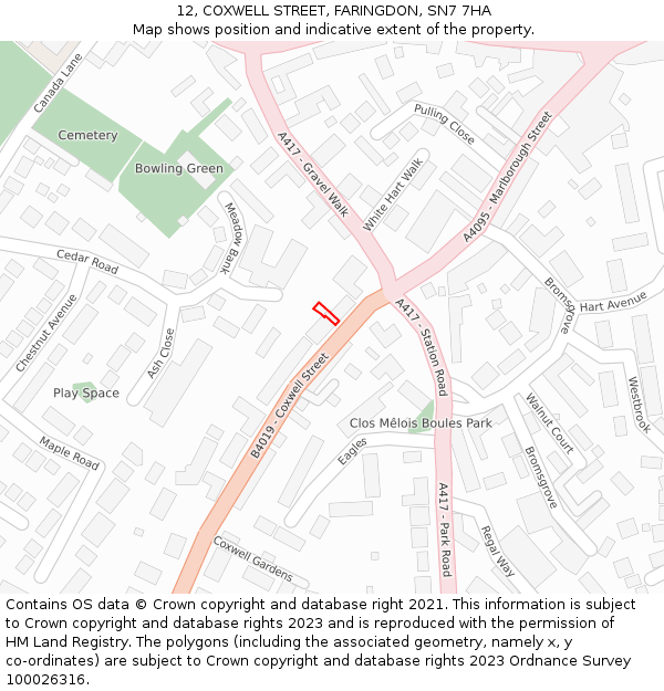 12, COXWELL STREET, FARINGDON, SN7 7HA: Location map and indicative extent of plot