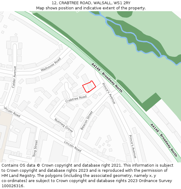 12, CRABTREE ROAD, WALSALL, WS1 2RY: Location map and indicative extent of plot