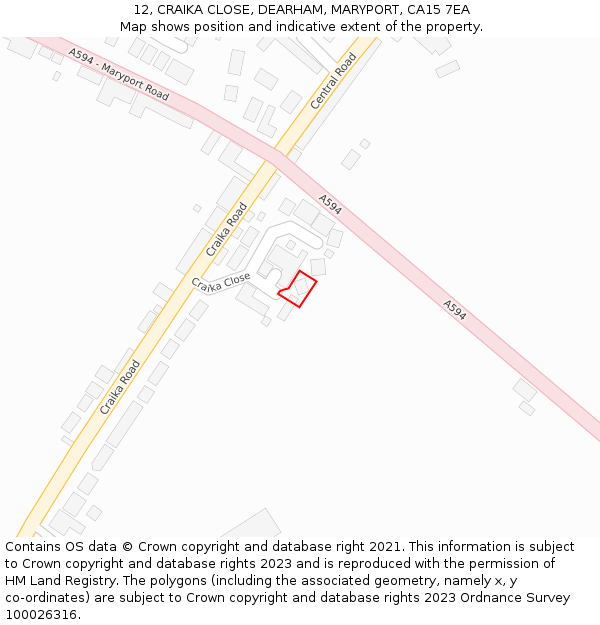 12, CRAIKA CLOSE, DEARHAM, MARYPORT, CA15 7EA: Location map and indicative extent of plot