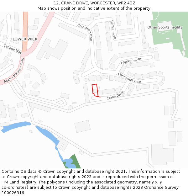 12, CRANE DRIVE, WORCESTER, WR2 4BZ: Location map and indicative extent of plot