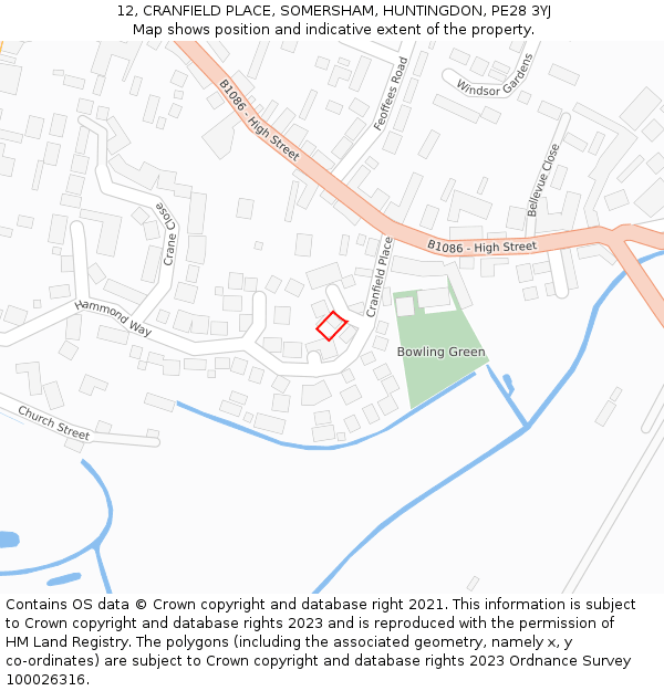 12, CRANFIELD PLACE, SOMERSHAM, HUNTINGDON, PE28 3YJ: Location map and indicative extent of plot