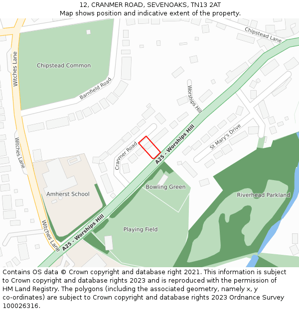 12, CRANMER ROAD, SEVENOAKS, TN13 2AT: Location map and indicative extent of plot