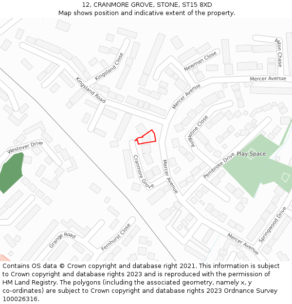 12, CRANMORE GROVE, STONE, ST15 8XD: Location map and indicative extent of plot
