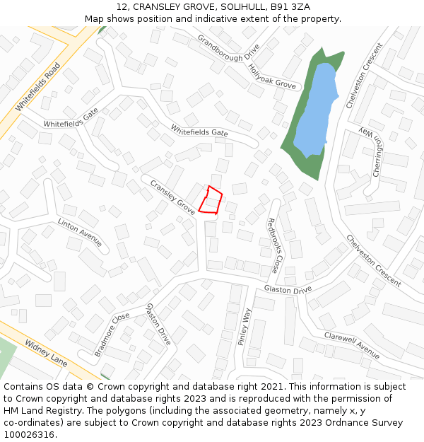 12, CRANSLEY GROVE, SOLIHULL, B91 3ZA: Location map and indicative extent of plot