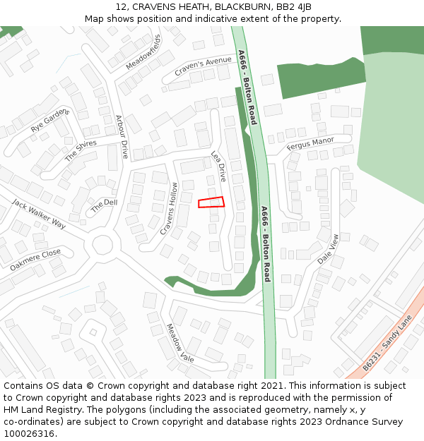 12, CRAVENS HEATH, BLACKBURN, BB2 4JB: Location map and indicative extent of plot