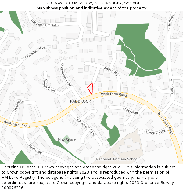 12, CRAWFORD MEADOW, SHREWSBURY, SY3 6DF: Location map and indicative extent of plot