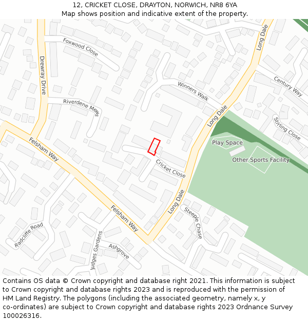 12, CRICKET CLOSE, DRAYTON, NORWICH, NR8 6YA: Location map and indicative extent of plot