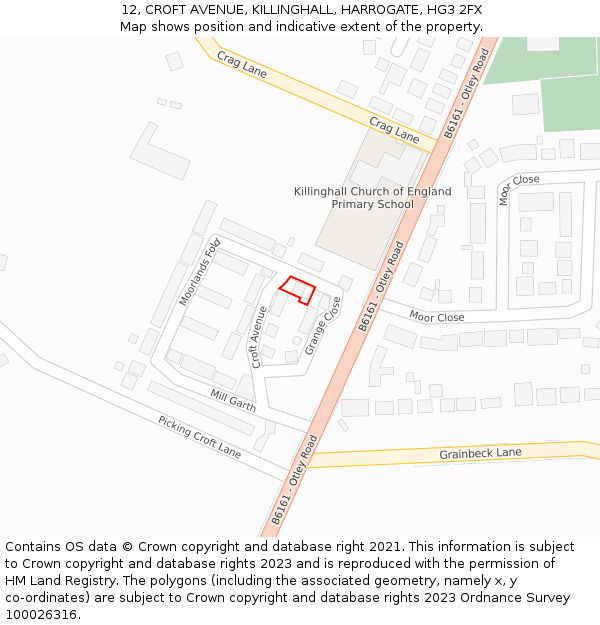 12, CROFT AVENUE, KILLINGHALL, HARROGATE, HG3 2FX: Location map and indicative extent of plot