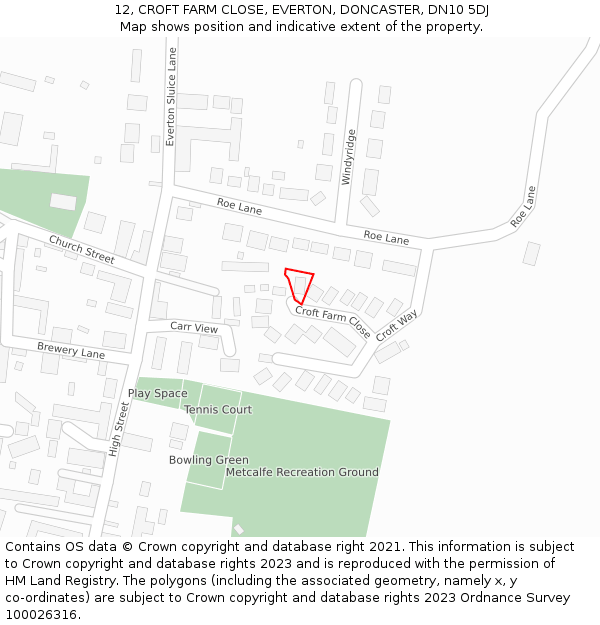 12, CROFT FARM CLOSE, EVERTON, DONCASTER, DN10 5DJ: Location map and indicative extent of plot