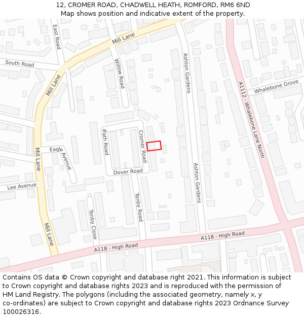 12, CROMER ROAD, CHADWELL HEATH, ROMFORD, RM6 6ND: Location map and indicative extent of plot