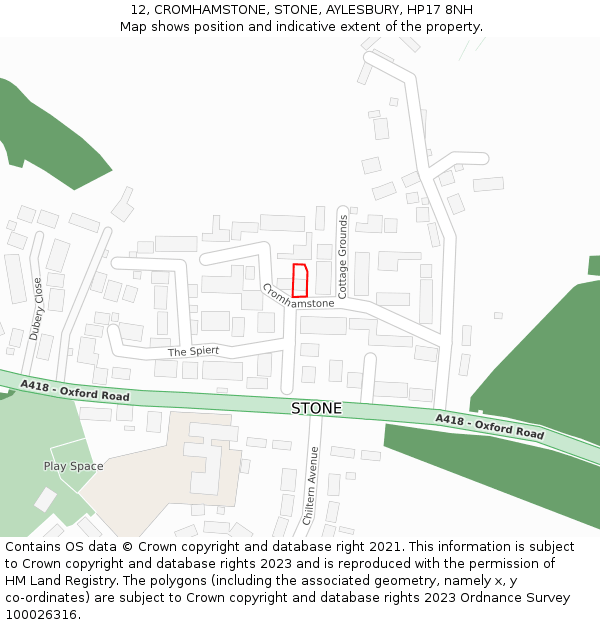 12, CROMHAMSTONE, STONE, AYLESBURY, HP17 8NH: Location map and indicative extent of plot