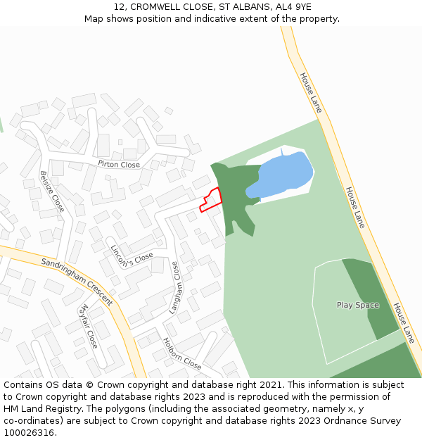 12, CROMWELL CLOSE, ST ALBANS, AL4 9YE: Location map and indicative extent of plot