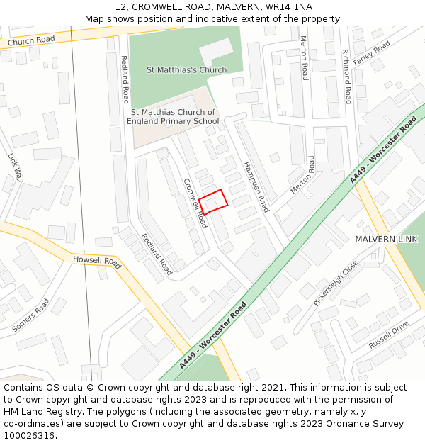 12, CROMWELL ROAD, MALVERN, WR14 1NA: Location map and indicative extent of plot