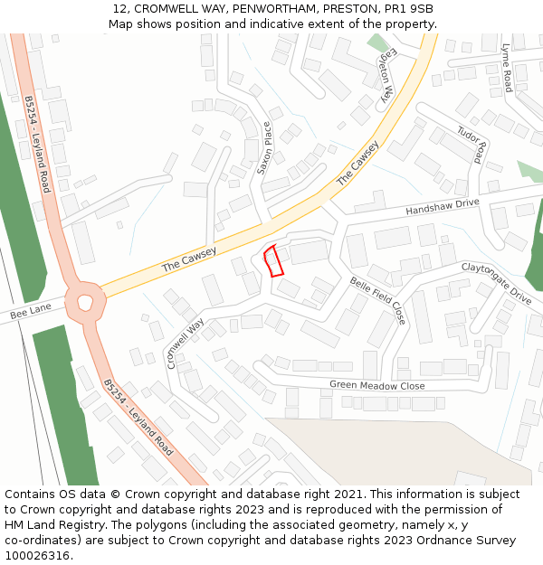 12, CROMWELL WAY, PENWORTHAM, PRESTON, PR1 9SB: Location map and indicative extent of plot