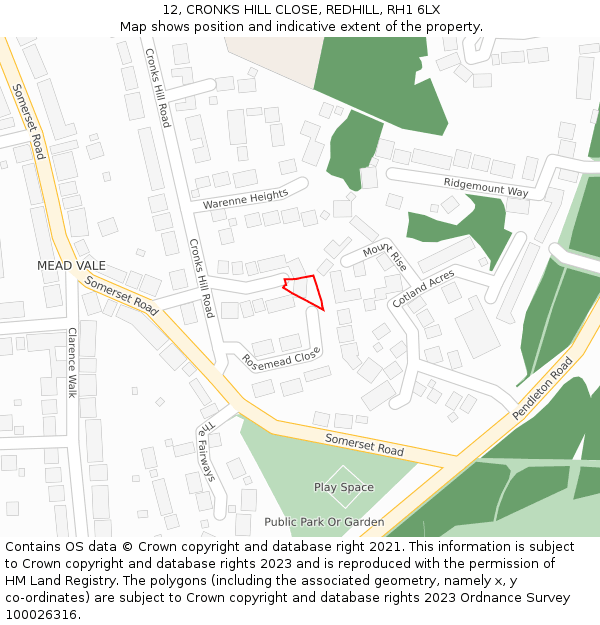 12, CRONKS HILL CLOSE, REDHILL, RH1 6LX: Location map and indicative extent of plot