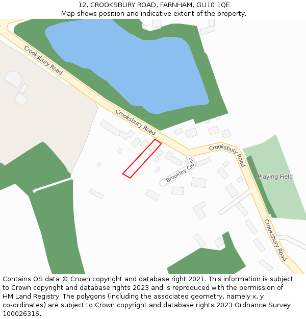 12, CROOKSBURY ROAD, FARNHAM, GU10 1QE: Location map and indicative extent of plot