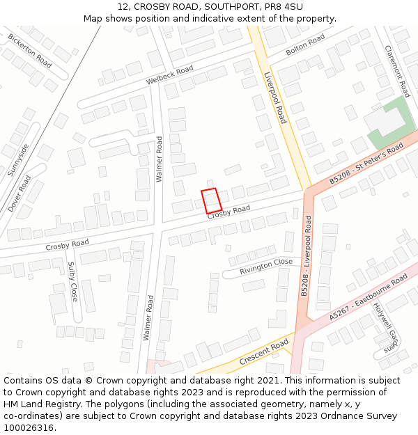 12, CROSBY ROAD, SOUTHPORT, PR8 4SU: Location map and indicative extent of plot