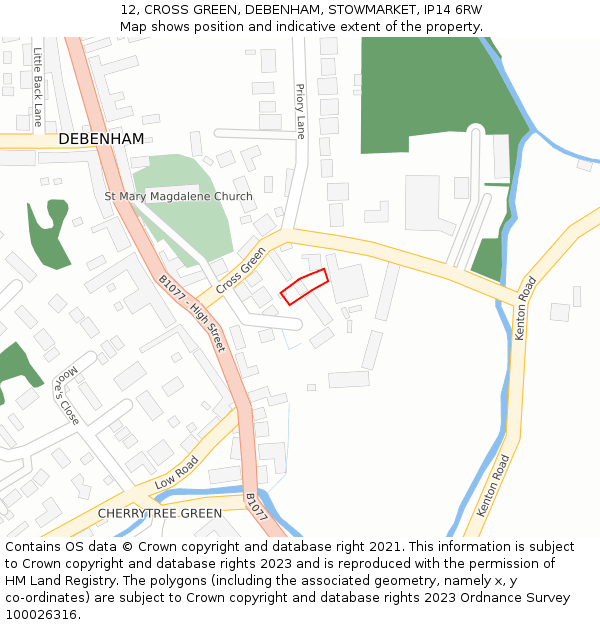 12, CROSS GREEN, DEBENHAM, STOWMARKET, IP14 6RW: Location map and indicative extent of plot
