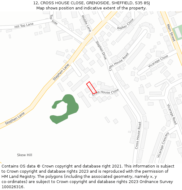 12, CROSS HOUSE CLOSE, GRENOSIDE, SHEFFIELD, S35 8SJ: Location map and indicative extent of plot