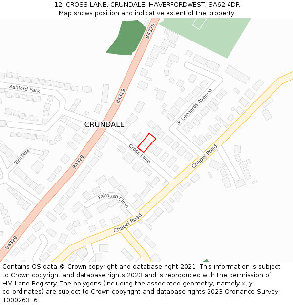 12, CROSS LANE, CRUNDALE, HAVERFORDWEST, SA62 4DR: Location map and indicative extent of plot