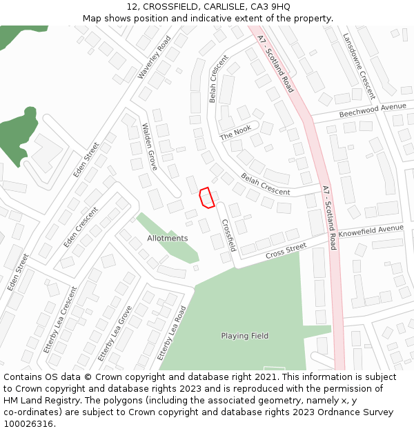 12, CROSSFIELD, CARLISLE, CA3 9HQ: Location map and indicative extent of plot