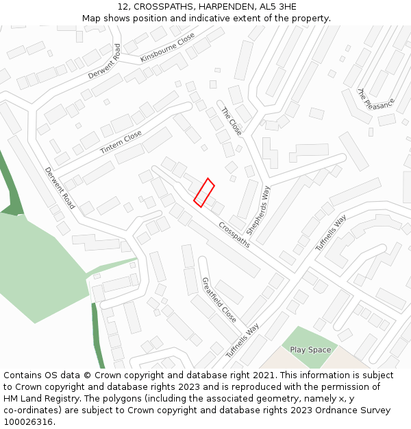 12, CROSSPATHS, HARPENDEN, AL5 3HE: Location map and indicative extent of plot