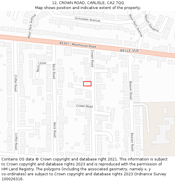 12, CROWN ROAD, CARLISLE, CA2 7QQ: Location map and indicative extent of plot