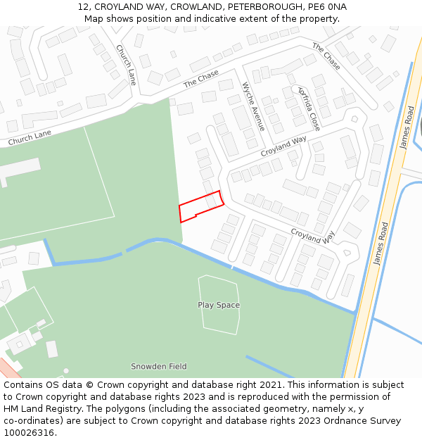 12, CROYLAND WAY, CROWLAND, PETERBOROUGH, PE6 0NA: Location map and indicative extent of plot