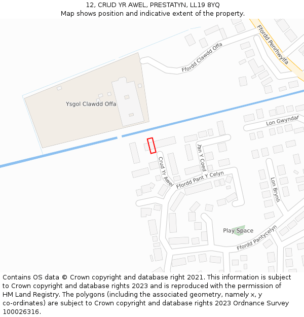 12, CRUD YR AWEL, PRESTATYN, LL19 8YQ: Location map and indicative extent of plot