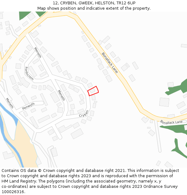 12, CRYBEN, GWEEK, HELSTON, TR12 6UP: Location map and indicative extent of plot