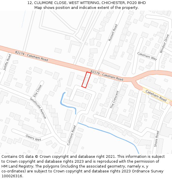 12, CULIMORE CLOSE, WEST WITTERING, CHICHESTER, PO20 8HD: Location map and indicative extent of plot