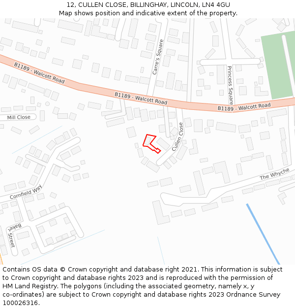 12, CULLEN CLOSE, BILLINGHAY, LINCOLN, LN4 4GU: Location map and indicative extent of plot