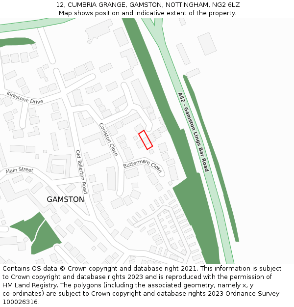 12, CUMBRIA GRANGE, GAMSTON, NOTTINGHAM, NG2 6LZ: Location map and indicative extent of plot
