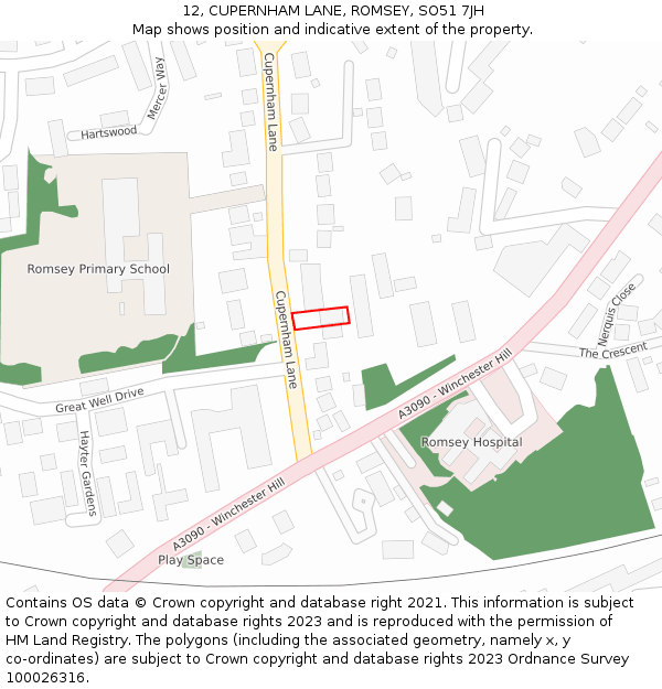 12, CUPERNHAM LANE, ROMSEY, SO51 7JH: Location map and indicative extent of plot