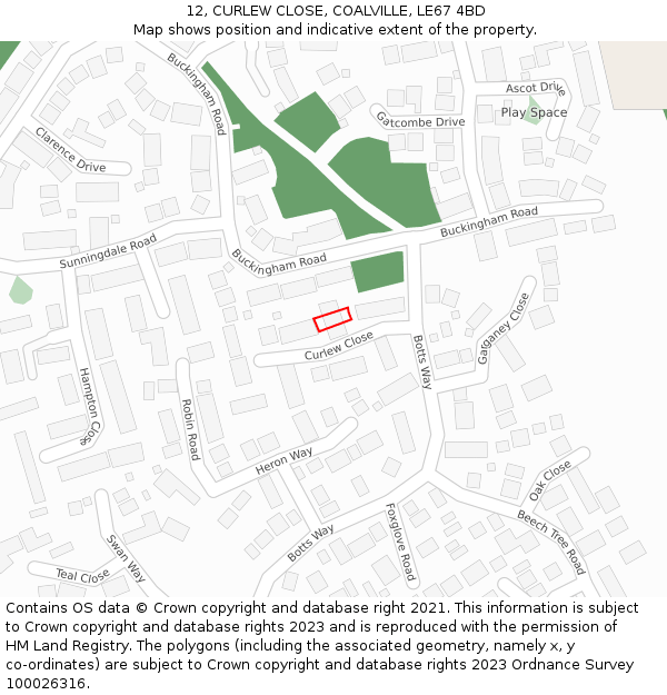 12, CURLEW CLOSE, COALVILLE, LE67 4BD: Location map and indicative extent of plot