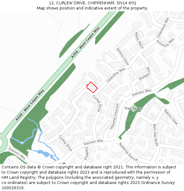 12, CURLEW DRIVE, CHIPPENHAM, SN14 6YQ: Location map and indicative extent of plot