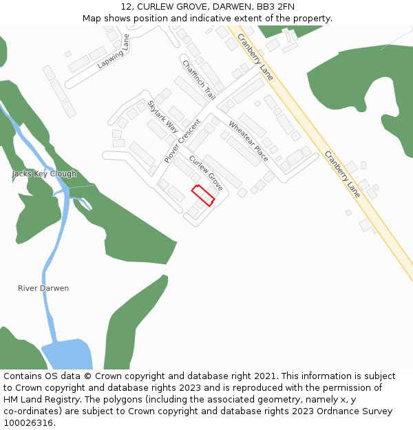 12, CURLEW GROVE, DARWEN, BB3 2FN: Location map and indicative extent of plot